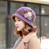 Black Ru Christmas New Year Round Roof Winter Knit Wool Thick Flower Knitted Women Girl Lady Head Warmer Outdoor Hats Y21111