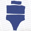 Bikini da donna con stampa di lettere complete Set da 3 pezzi con fascia Costumi da bagno da donna sexy Elasticità Costumi da bagno da spiaggia da donna estivi