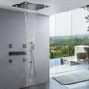 24 X 31 Inch Matte Black Rain Shower Head With Handheld Brass Body Massage Spray Jets Thermostatic Bath Waterfall LED Shower System