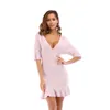 Casual Dresses Women's Knit Sweater Sexig Mini Dress Plunge Neck Ruffle Hem Mermaid på sommaren