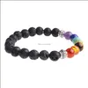 Beaded, Strands Bracelets Jewelry7 Gems Lava Men And Women 8Mm Aromatherapy Essential Oil Diffusion Bracelet Elastic Natural Stone Yoga Bead