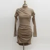 Wiosenna bawełna Długim rękawem Drees Kobiety Koreański Turtleneck Plised Kobieta Sukienka Nieregularne Solidne Krótkie sukienki Vestidos 12704 210512