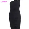 LDYRWQY ruffled shoulder-wrapped breast-wrapped dress female slim sexy buttocks Regular Knee-Length 210416