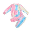 17y outono primavera toddler criança criança garota roupa conjunto gravata tintura manga comprida pulôver top calças de roupa roupa trajes 210515