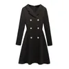 Spring Autumnnini Dress Black Long Sleeve Double-breasted D0928 210514