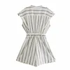 PUWD Casual Women Turn-down Collar Jumpsuit Summer Fashion Ladies High Street Draw Back Female Striped 210522