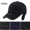 Berets Winter Baseball Peaked Cap voor mannen met oorklappen Warm katoen dikkere snapback vader's oorbeveiliging vaste kleurmutsen