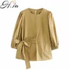 H.SA pullover vrouwen lange mouw O-hals blouse boog camis solide blusas lente elegante shirt chique tops 210417