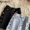 Korobov hoge taille denim rok vrouwen effen kleur knoppen ontwerp casual een lijn rokken vrouwelijke nieuwe mode streetwear faldas 210430