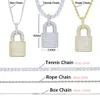 Silver Color CZ Lock Pendant Necklace 5mm Tennis Chain Iced Out Bling Cubic Zircon Charm Choker Men Women Hip Hop Jewelry