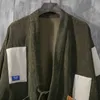 Japan Style Men Corduroy Kimono Blound Blocking Kolor Patched Design Drop ramię Haori Oversize, cienki powłoka 210820