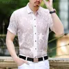 White Star Embroidery Lace Shirt Men Luxury Brand Slim Fit Mens Dress Shirts See-through Transparent Chemise Homme 3XL 210522