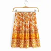 Bohemian floral print beach skirt women summer lace up ruffle mini skirt casual A-line flower skirts faldas mujer 210415