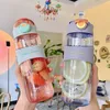 Stora kapacitet plastvatten tumblers med skalad pop-lock bärbar sporthandtag flaska barns halm anti-choke cup