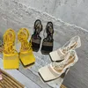 Sandalias de mujer con punta cuadrada de 9cm, verano 2021, malla de aire, rejilla, Strippy, Sexy, tacones altos, boda, novias, zapatos de lujo