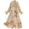 Fashion Designers Lange Mouwen Floral Print Midi Chiffon Jurk Dames Herfst Winter Kleding 2 Stuk Vestidos Lady 210601