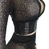 Beypren Sparkle Crystal Pants Set (Noir) Automne Voir à travers un haut court clouté et un legging Party Club Wear 211105