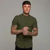 Homens de verão Moda Manga Curta Sólida Camisa Slim Fit Homem Social Negócio Negócio Camisa Marca Mens Gym Fitness Roupas Esportivas 210714