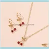 Earrings Sets Jewelryearrings & Necklace Crystal Cherry Pendant Gold Color Metal Chain For Women Girl Weddings Jewelry Set Drop Delivery 202