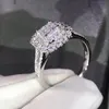 925 Sterling Zilveren Ring Wit Goud Fonkelende Zirconia Delicate Vierkante Ringen Voor Vrouwen Anniversary Engagement Fijne Sieraden R1214