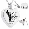 Mode de fond en forme de coeur plume pince cremation pendentif collier cendres urn souvenir -votre aile était prêt mais mon cœur n'était pas