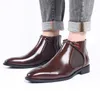 Spring Fashion Leather Men Boots Bekväm Zip Point Toe Business Dress Shoes Mens Black Brown Ankle Boot7835409