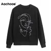 Aachoae Femmes Mode Caractère Imprimer Sweatshirts Lâche O Cou Sweat À Capuche Tops Femme À Manches Longues Pulls Occasionnels Sudaderas 210413