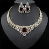 2020 Bruiloft Sieraden Clear CZ Crystal Ketting Oorbellen Set voor Vrouwen Bruiloft Red Bride Dubai Sieraden Sets H1022