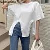Nomikuma White tees gráfico tee o pescoço manga curta verão camiseta mulheres divisão design casual solto tshirts estilo coreano fêmea 210514