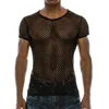 Erkek Şeffaf Seksi Örgü Tişörtleri Yaz Rahat Kas Kazak Kısa Kollu Tee Gömlek Üst Moda Streetwear erkek T-Shirt