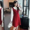 Sonbahar Kış Kadın Turn-Aşağı Boyun Uzun Kollu Örme Elbise Hit Renk Kazak Kadın A-Line Jumpers 210529