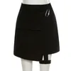 Minifalda de retazos negra gótica con bolsillo de hebilla de Metal para mujer Y2K Streetwear faldas Harajuku de cintura alta moda coreana 210517