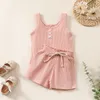 Toddler Clothing Sets Summer Baby Boys Girls Suits Cotton Kids Outfits Children Ribbed Knitted Sleeveless Vest Tops + Elastic Waist Short M3526