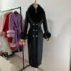 Design inverno moda mulheres casaco de lã alta imitação grande raposa colarinho preto cashmere casaco feminino double slim outwea