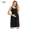 Maternidade sem mangas listrado tanque de maternidade vestidos de maternidade grávida vestido de gravidez comprimento alto cintura alta a linha vestido de verão y0924