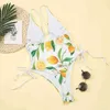 Swimsuit Sexy Deep-V Swimwear Women Lemon Cut Out Bathing Suits Beach Wear Swim Maillot de Bain Monoki 210520