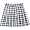 Verão coreano cintura alta plissada saias preto gótico sexy bonito mini xadrez saia mulheres uniformes uniformes roupas 210512