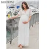 Vestidos de maternidade de renda branca para po tiro verão v pescoço gravidez bebê vestido mulheres grávidas pogais maxi 210922