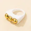 10PCS Elegance 2021 Punk Resin Rings For Women Square Acrylic Golden Bead Ring Female Party Aesthetic Jewelry