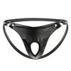 Cuecas homens sexy underwear couro artificial anel de metal thong jock strap