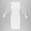 Kobiety Sexy Projektant Koronki Mesh Z Długim Rękawem Biała Bandaż Dress Winter Ladies Midi Celebrity Bodycon Party Vestido 210527