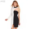 Femmes d'hiver une épaule à manches longues moulante robe de bandage sexy noir blanc club célébrité robes de soirée 210423