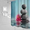 Cortina de ducha Zen Decoración de baño 3D Bambú Agua corriente Verde Bambú Buda Cortinas de ducha Pantalla impermeable lavable 211116