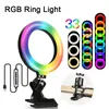Belysning 6 tum RGB Selfie Ring Light 33Colors USB Fyll ringlampa 16cm med klipp för smink Streaming Video Live TikTok LED