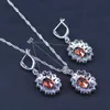 Elegante ovale colore argento principessa pietra di cristallo rosso moda donna orecchini pendenti collana anelli con ciondolo set H1022