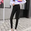 夏の女性アイスシルク格子縞のレギンス韓国のスリミング弾力性のズボン育つカジュアルな固体女性の210925