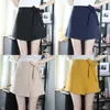Qooth Spring Sumemr Skirt Women Short Skort High Waist Solid Preppy Style A-line Young Girl Size 2XL Mini QH983 210609