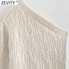 Kvinnor Sexig Asymmetri Singel Shoulder Short Crochet Knitting Sweater Kvinna Chic Lantern Sleeve Slim Pullovers Tops CT687 210416