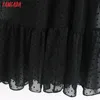Tangada Mode Vrouwen Dots Black Jurk Ruches Kraag Korte Mouw Dames Elegante Midi Jurk Vestidos 6Z38 210623