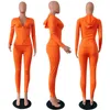 Néon Vert Orange Femmes Deux Pièces Ensembles À Manches Longues Fermeture À Glissière Sweat À Capuche Hauts Et Pantalon Serré Femme Jogger Casual Survêtement Y0625